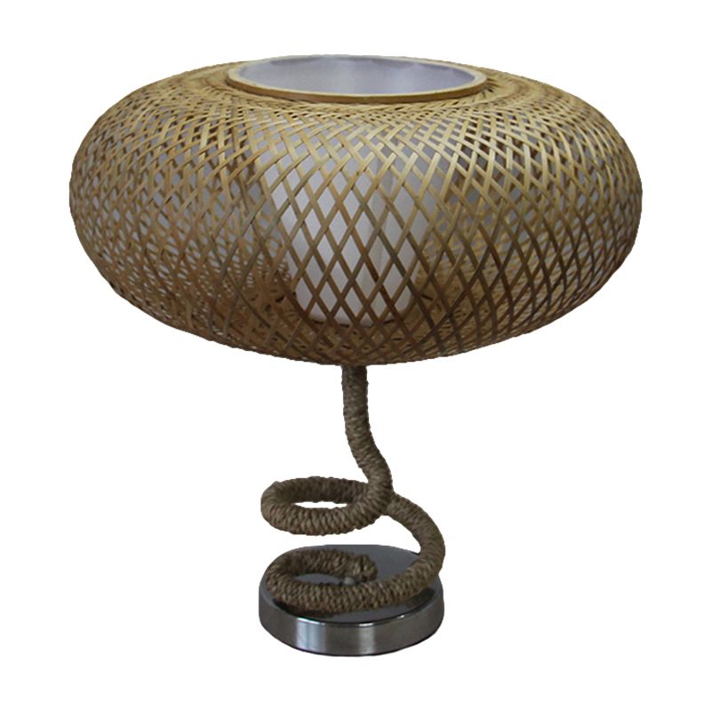 Palabra de noche ovalada tejida Rattan de bambú asiático 1 Lámpara de noche de linaza con diseño de cuerda