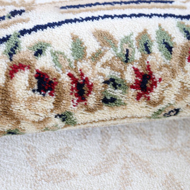 Beige traditionelle Fläche Teppichmedaillon Muster Polyester Fläche Teppich Easy Care Teppich für Wohnzimmer