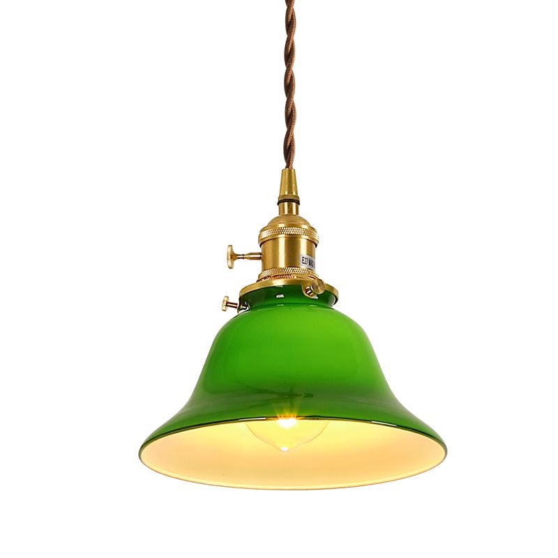 Ottone piccolo illuminazione a sospensione in vetro verde vintage lampada appesa a 1 testa con interruttore rotante