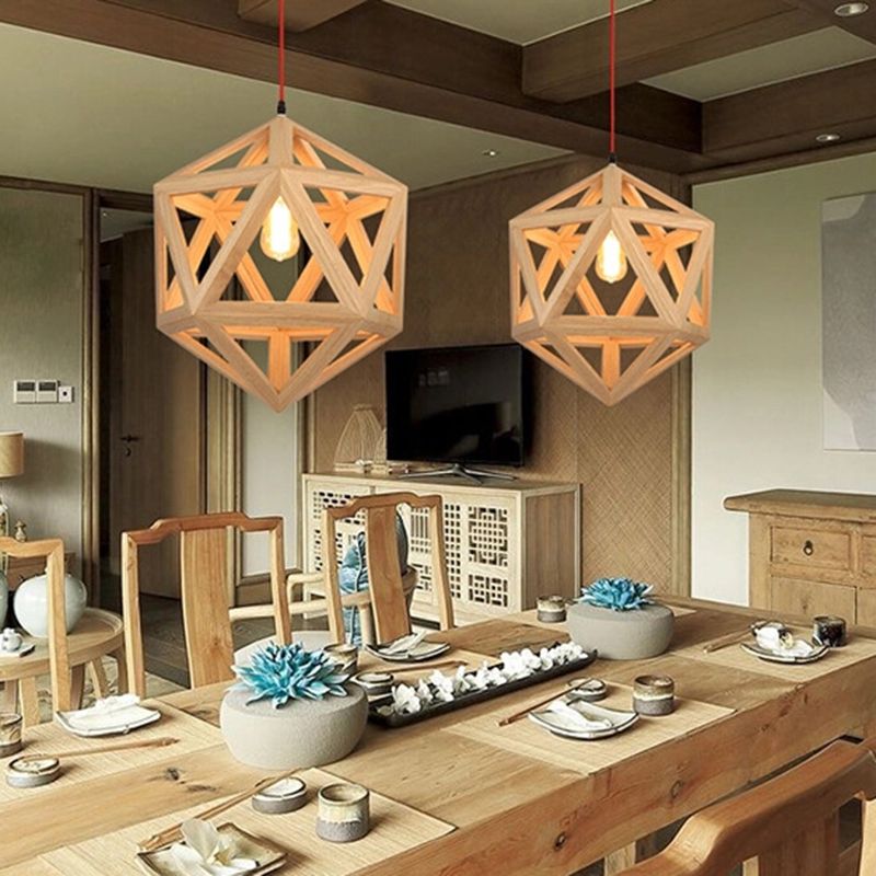 Cage en bois pendant éclairage