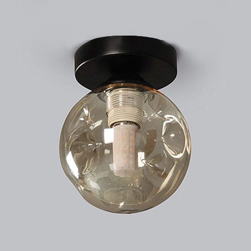 Sphere Shape Flush Light Modern Style Glass 1 Light Flush Ceiling Light in Black / Amber