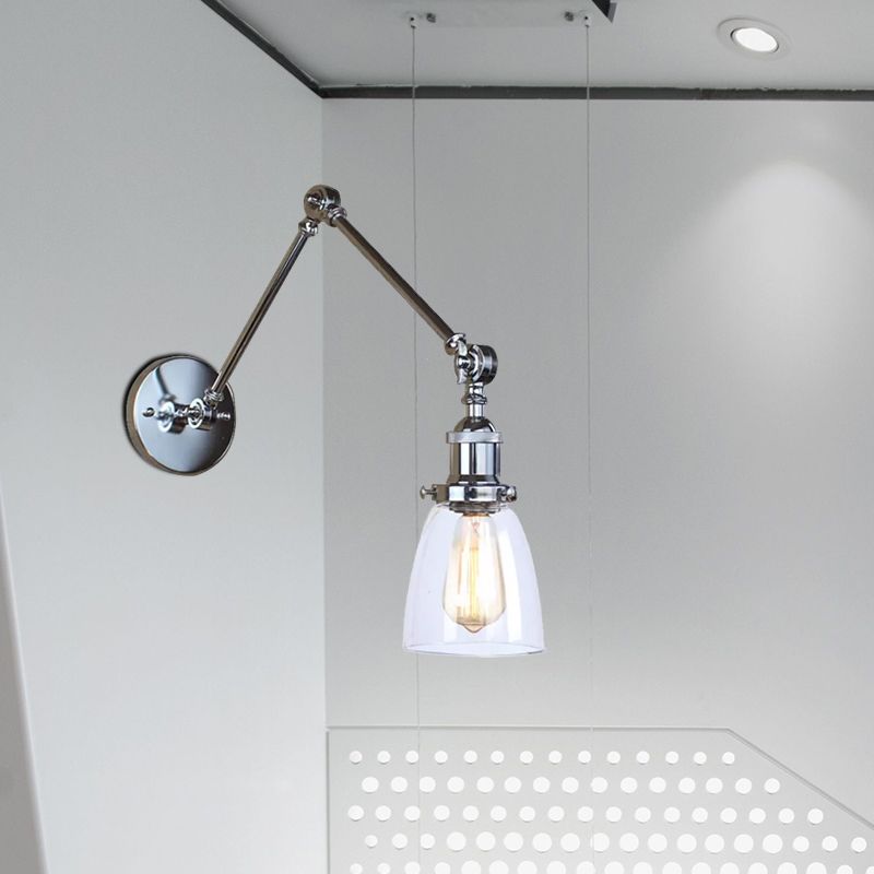 Fiilles à côté de la luminaire d'applications Verre transparent antique 1 Light Light Black / Silver / Brass Wall Lampe avec bras oscillant