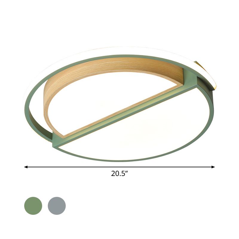 Macaron Sliced ​​Round Iron Deckenleuchte 16,5"/20,5" breite LED-Unterputzbeleuchtung in Grün/Grau-Holz, warmes/weißes Licht