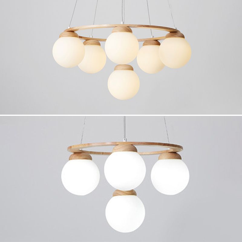 Circle Pendant Chandelier Minimalist Wooden Ceiling Hung Fixture for Living Room