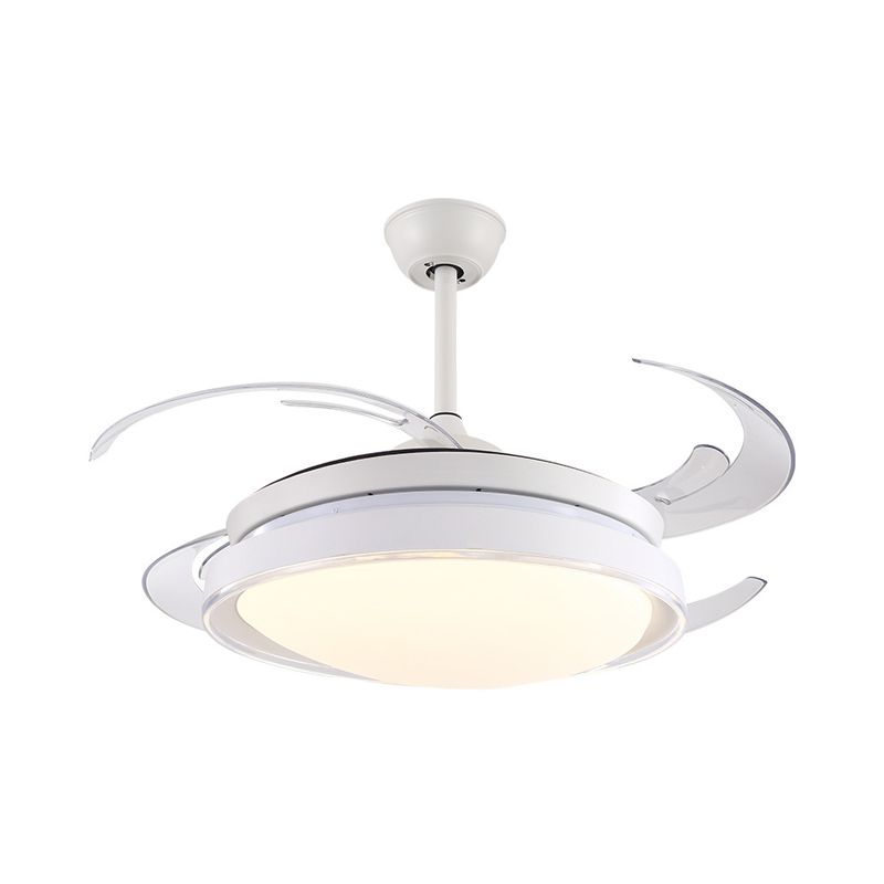 Lámpara de ventilador colgante de círculo contemporáneo LED acrílico Semi Flush Luz de techo en blanco con 4 cuchillas, 48 ​​"de ancho