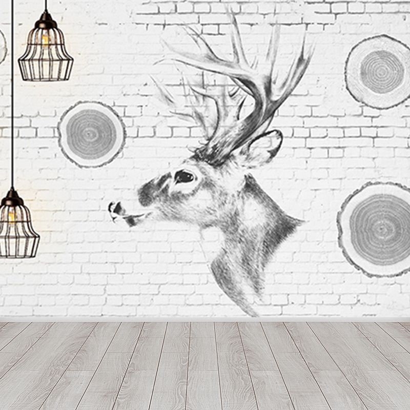 Modern Reindeer Mural Decal Light Color Waterproofing Wall Covering for Bathroom