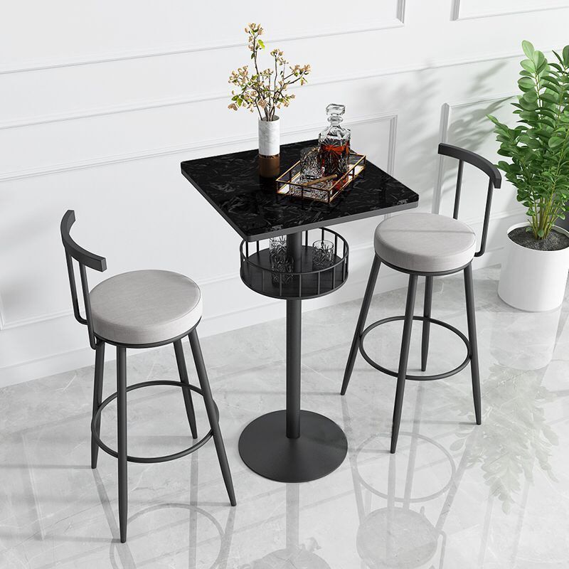 Marble Indoor Glam Bar Dining Table Iron Bistro Table with Single Pedestal