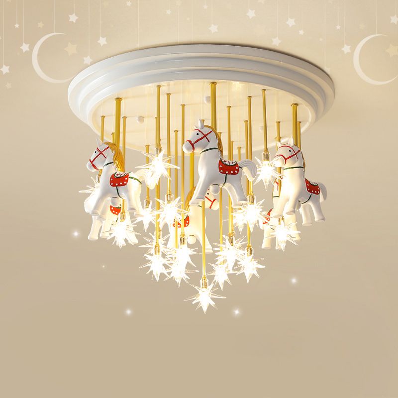 Merry-go-go lind linter light kids style metal nursery plafond linge monture with résine cheval en blanc