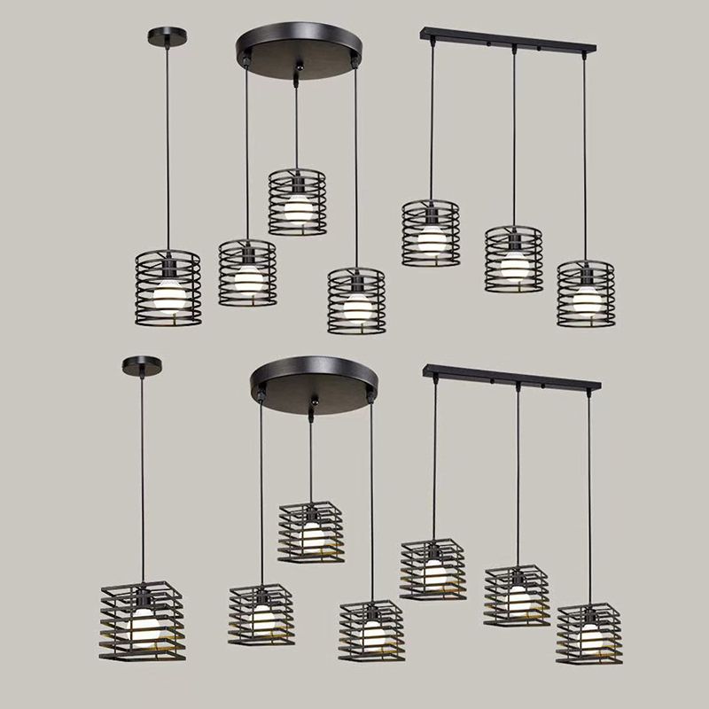 Simple Cage Hanging Island Light Industrial Hanging Lighting Fixture for Dining Room