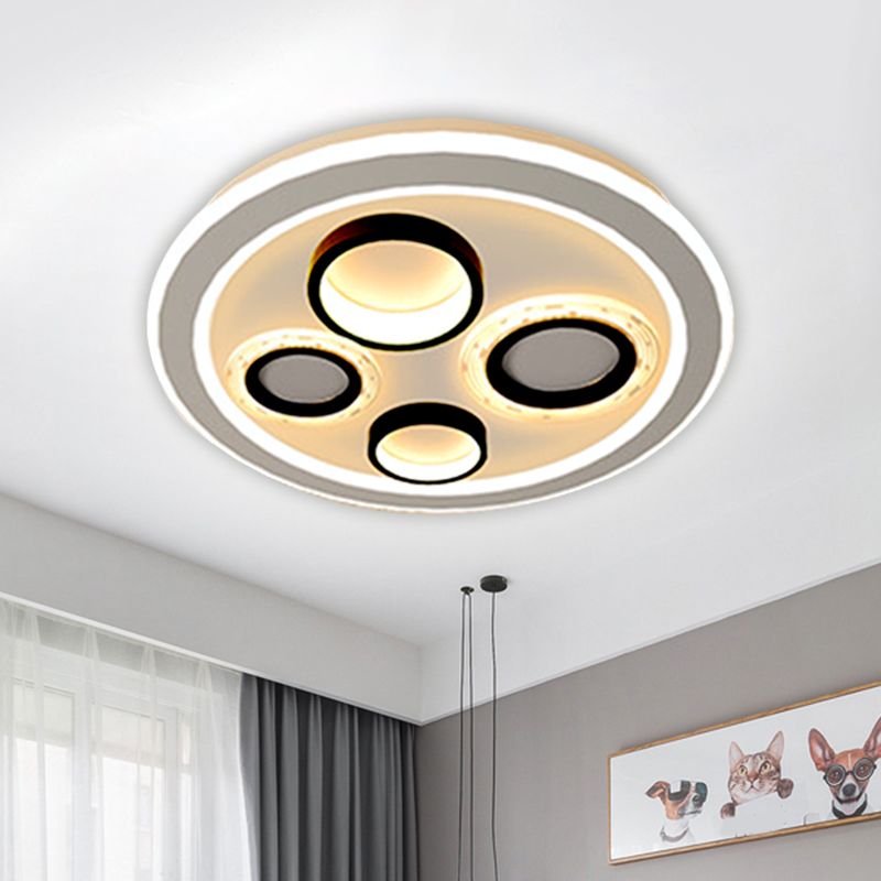 Circular Flush Mount Modernist Acrylic LED Black Ceiling Light Fixture for Bedroom, 16.5"/20.5" Wide