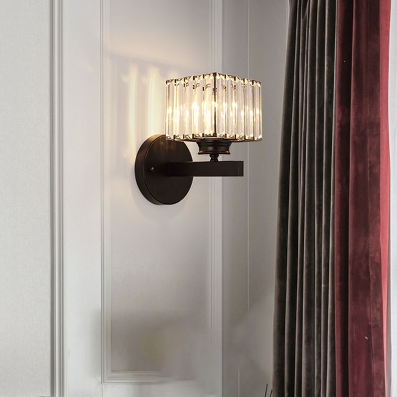 Crystal Geometric Shape Wall Sconce Modern Style 1 Light Wall Light Sconce in Black