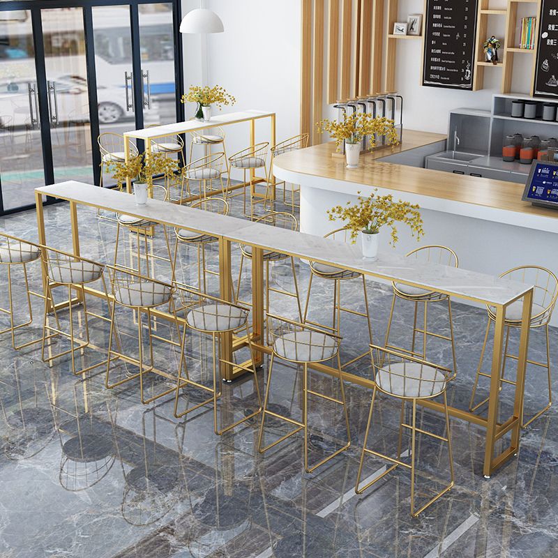 Glam Style Marble Bar Table Gold Frame 42 Inch Height Table for Restaurant