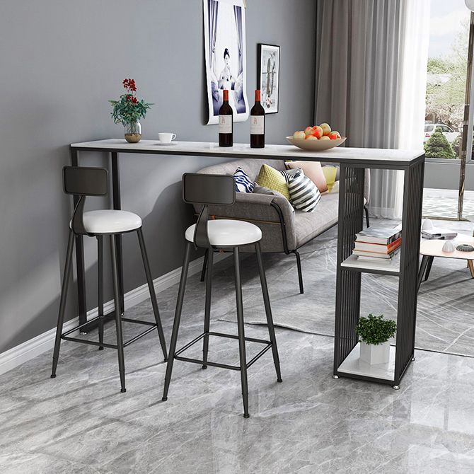 Rectangle Living Room Pub Height Dining Table Marble Bistro Table with Storage