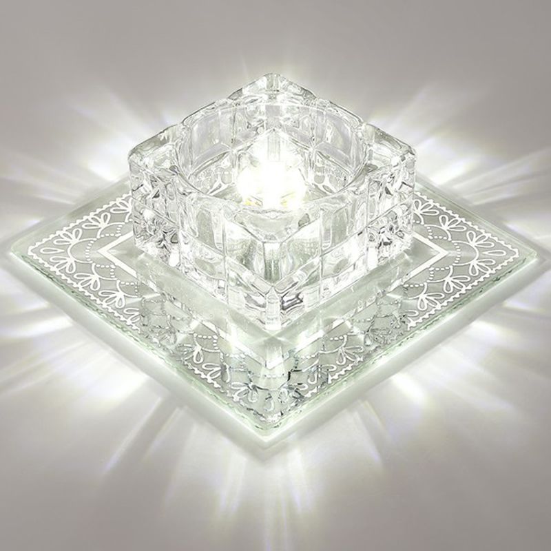 Square Flush Mount Lighting Minimalist Crystal Hallway LED Flush Mount Fixture in Clear