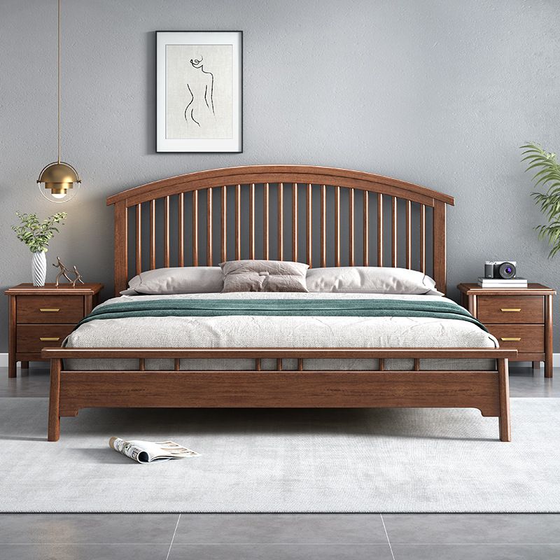 Traditional Open-Frame Bed Solid Wood Solid Color Slat Bed with Headboard