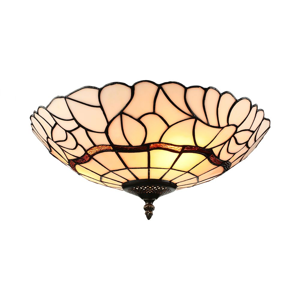 Plafonnier en verre blanc/beige de style Tiffany, plafonnier à 3 lumières pour le salon