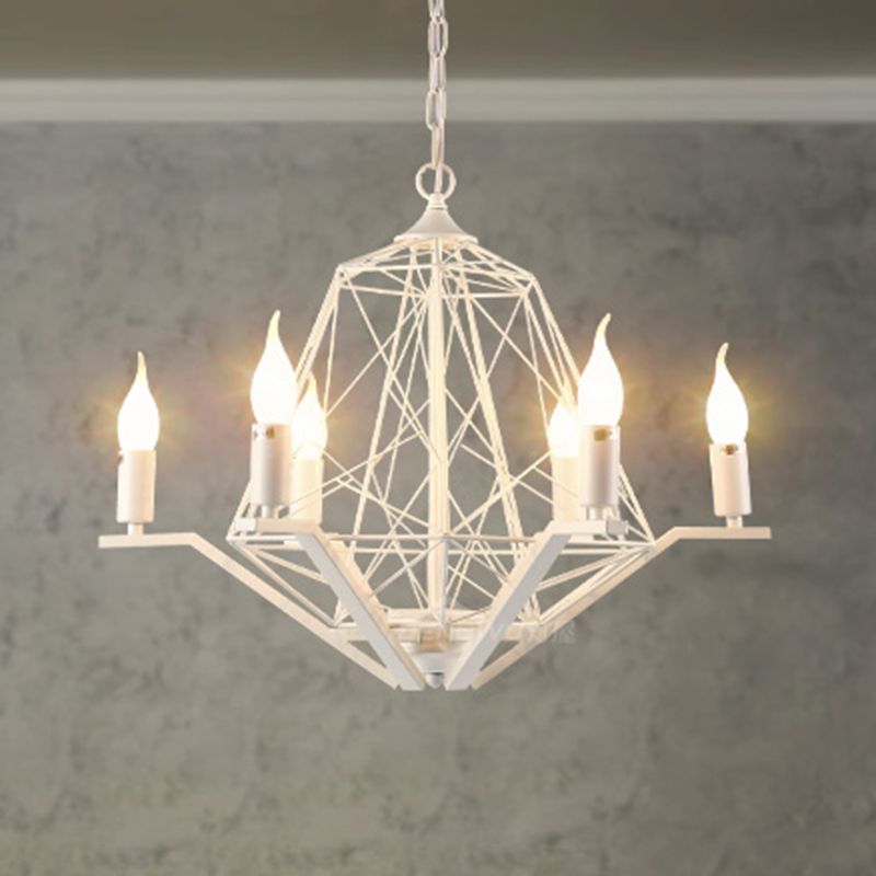 6 luci a soffitto leggero tradizionale lampadario a pendenza in metallo in nero/bianco con gabbia geometrica
