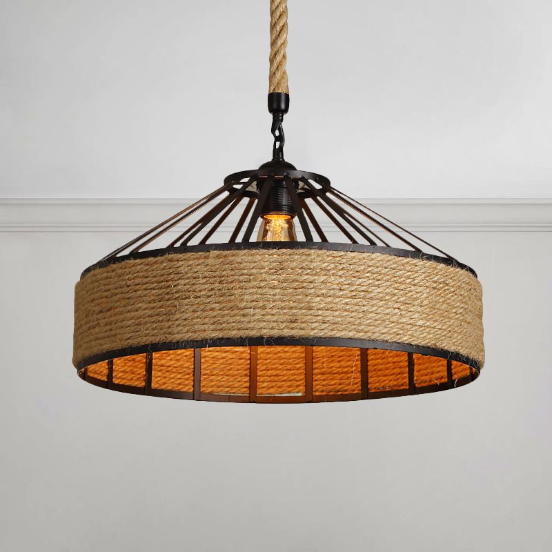 Drum Shade Seil Anhänger Deckenleichter Vintage Style 1 Lampen -Café -Shop hängen hell in schwarz