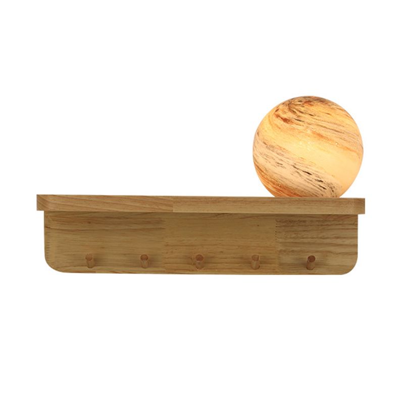 Modern Wood Wall Sconce Ball Shape Wall Light with Glass Shade without Decorations
