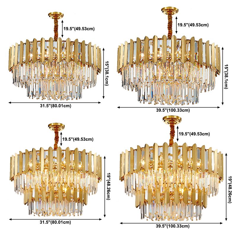 Modern Style Round Pendant Light Fixture Crystal Living Room Chandelier in Gold