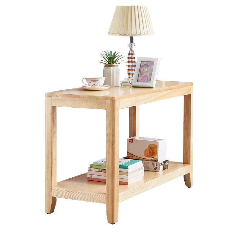 Modern Square 23.62"Tall Oak 4 Legs End Table with Shelf for Living Room