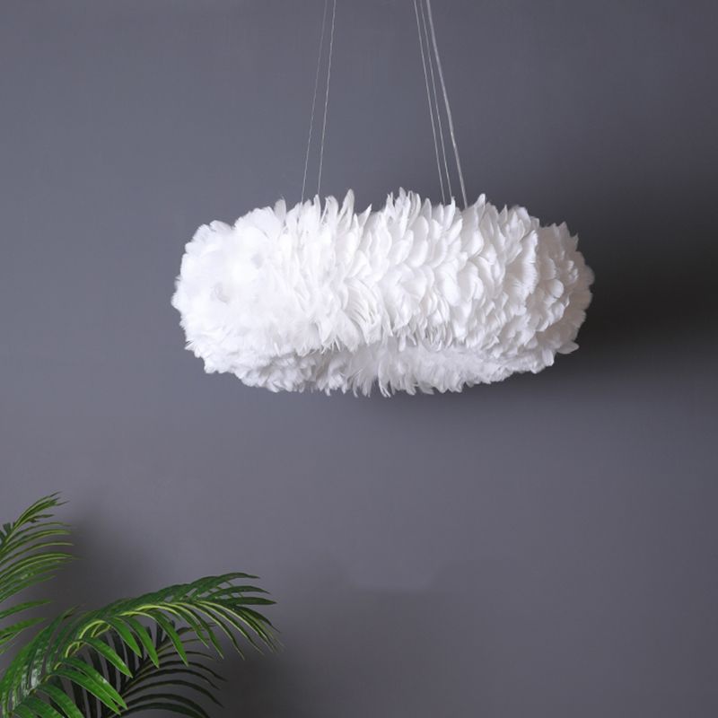 Minimalist Round Pendant Lighting Fixture Feather Bedroom Ceiling Pendant Light