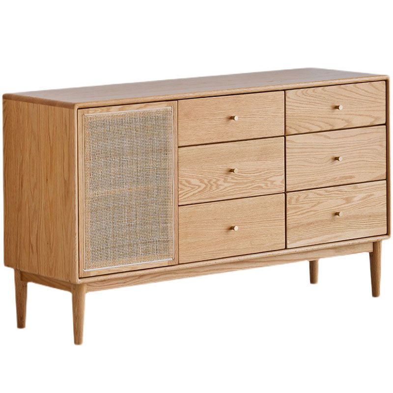 Contemporary Paned Cabinet Brown Pine and Cherry Accent Cabinet with Doors