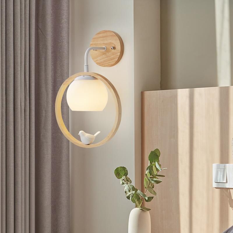 Single Beige/Brown Contemporary Style Wooden Unique Bathroom Vanity Light