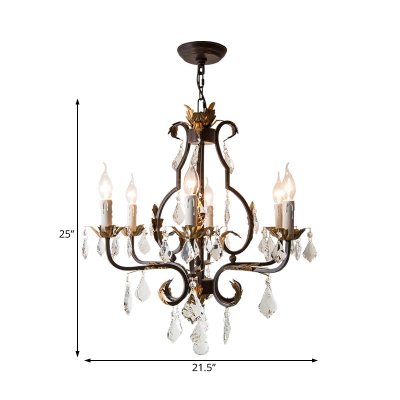 Spur Pendant Chandelier Traditional Crystal 6/8 Bulbs Deep Tan Hanging Ceiling Light