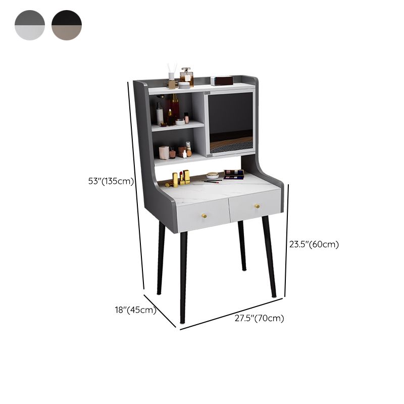 Two Piece Modern Mirrored Vanity Set Black/Grey Engineered Wood Dresser