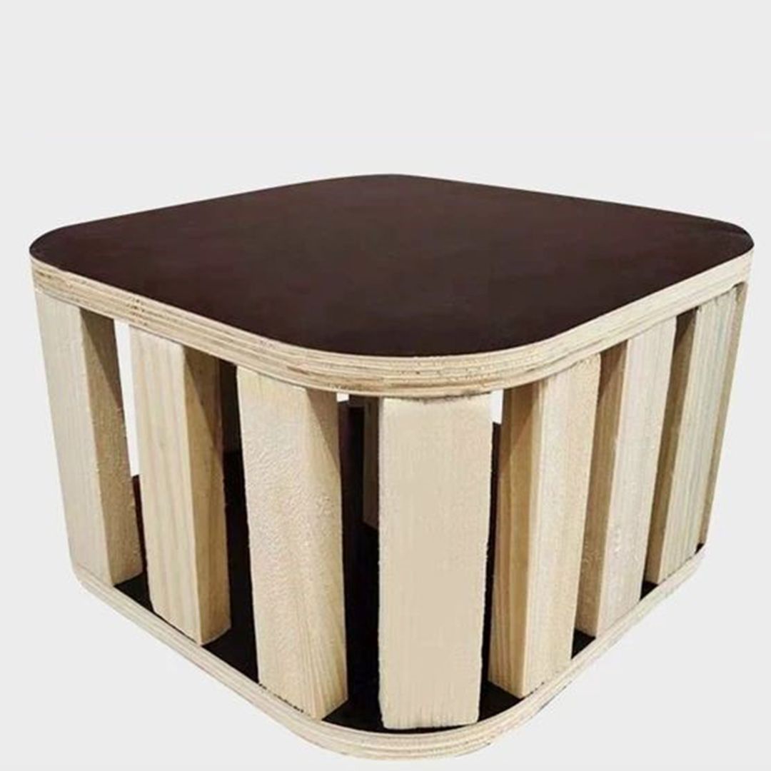 Mid-Century Modern Pouf Ottoman Faux Leather Upholstered Square Ottoman with Chair Legs