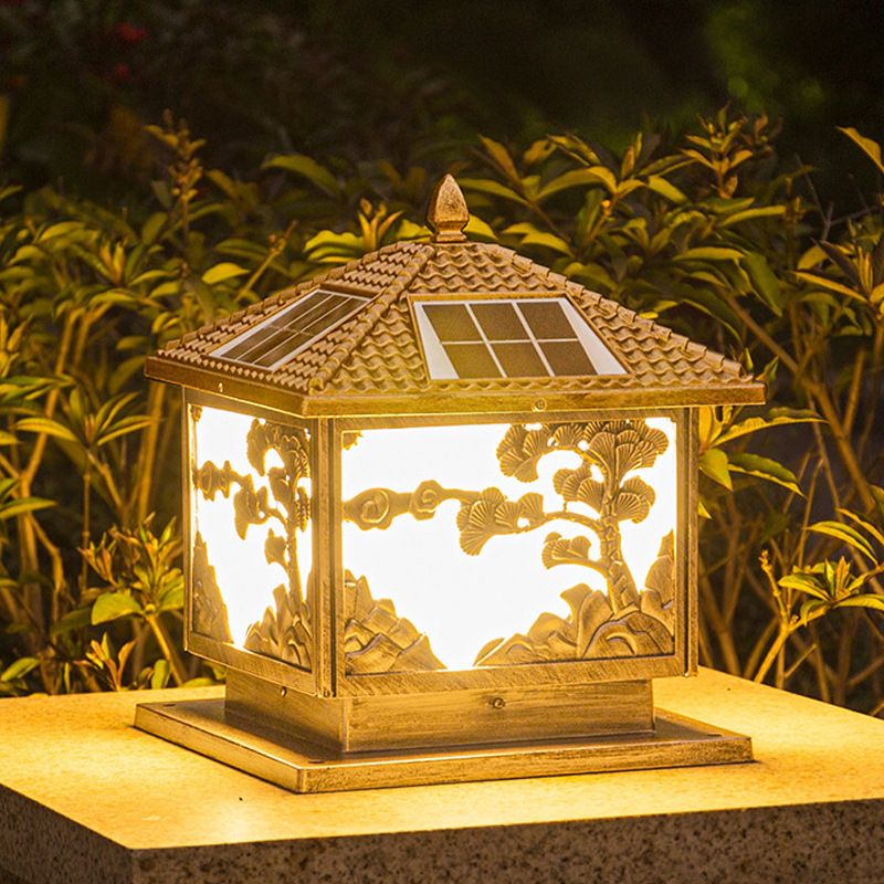 Rectangle Shape Metal Outdoor Lamp Modern Style Single Light Solar Pillar Lights