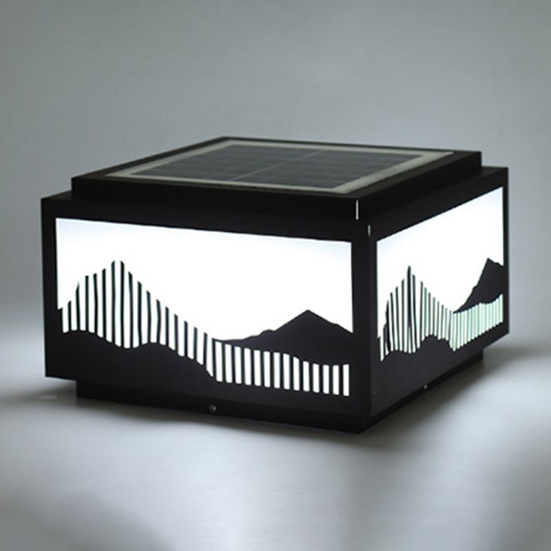 Rectangle Shape Metal Outdoor Lamp Modern Style 1 Light Solar Pillar Light in Brown