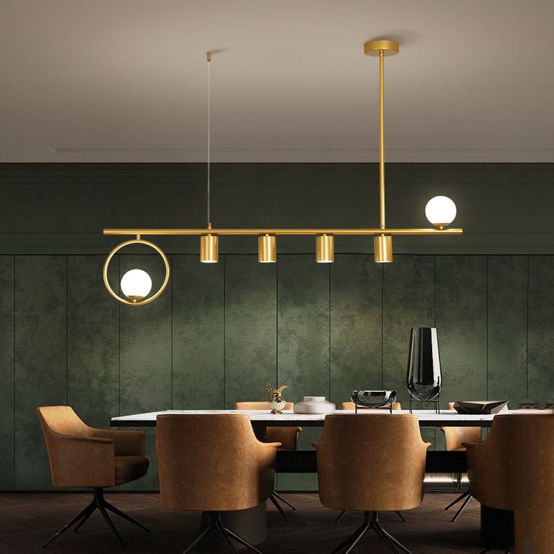 5 / 6 Light Ceiling Pendant in Black / Gold Finish Metal and Glass Kitchen Island Fixture