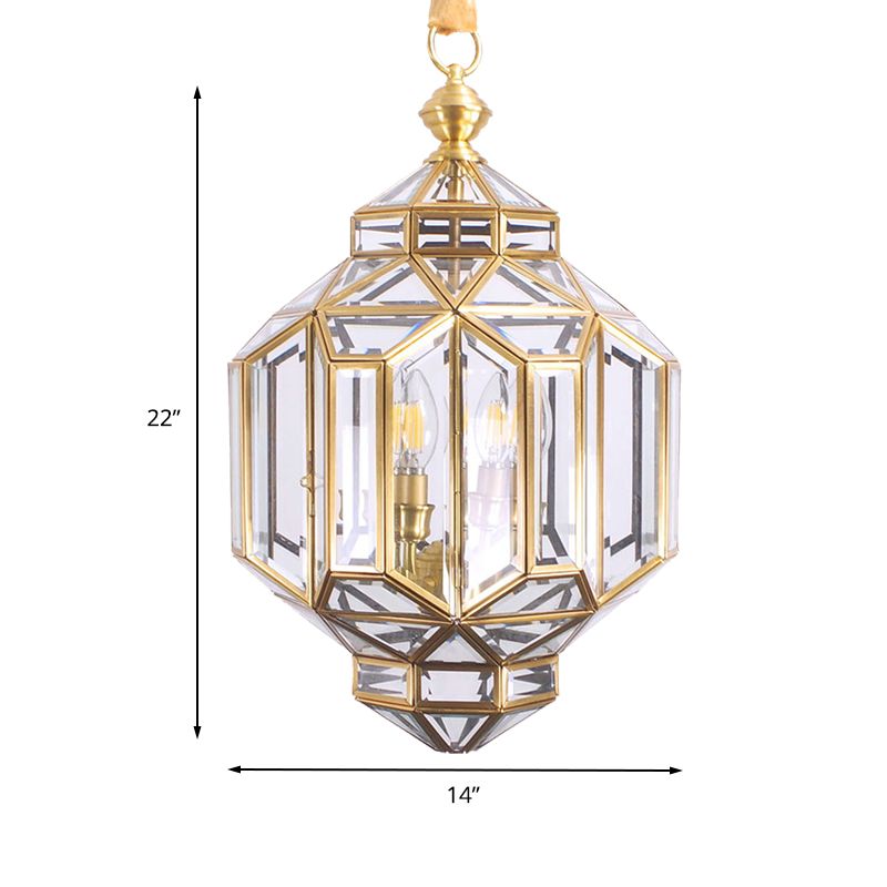 Lantern Chandelier Light Contemporary Glass Glass 4 Heads Heads Brass Hanging Lamp Kit pour le salon