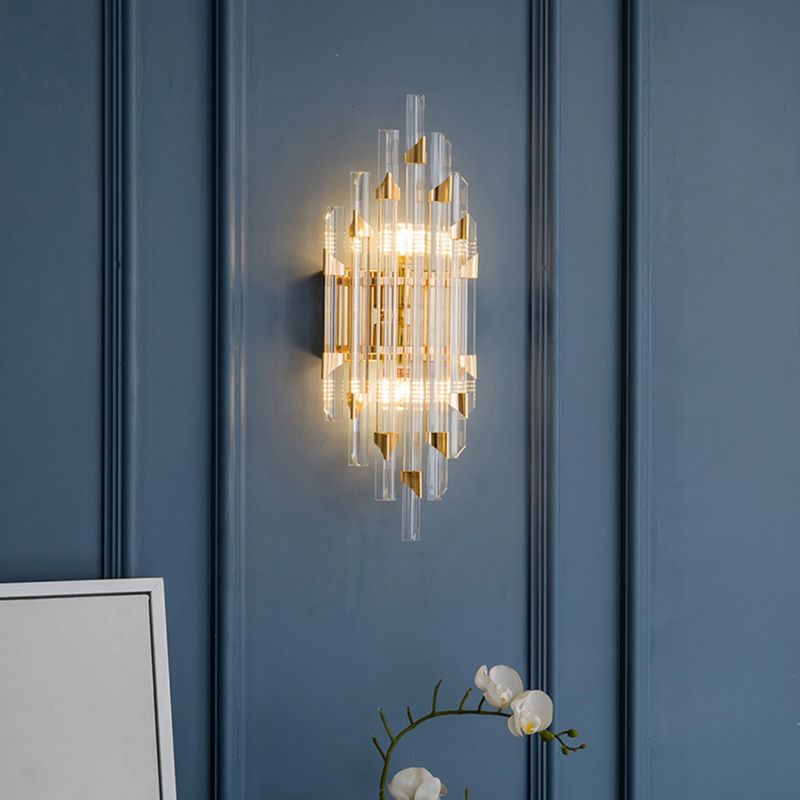 Geometric Shape Crystal Wall Lighting Modern Style 2-Lights Wall Mounted Light in Gold