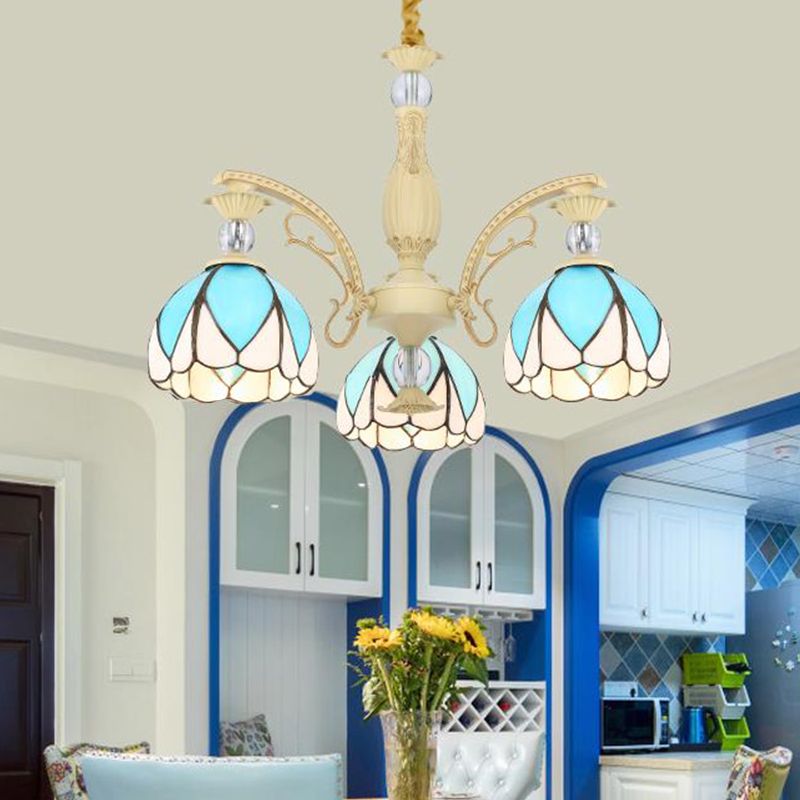 Lámpara de lámpara de domo Tiffany Style 3/6/9 Luces de iluminación azul cielo de iluminación para dormitorio