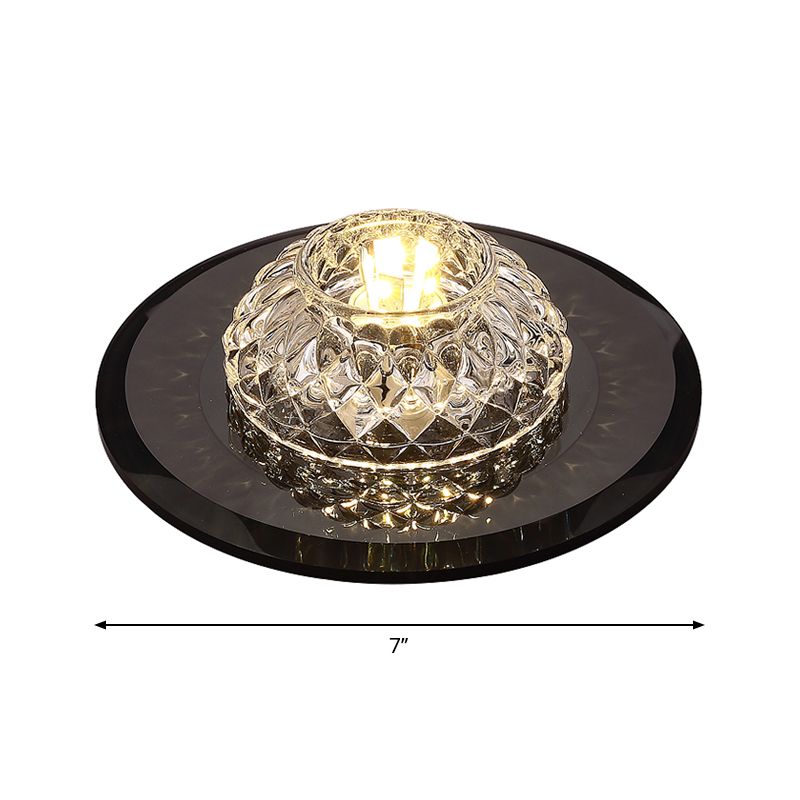 Lattice Bowl Flush Light Fixture Minimalist Beveled Crystal LED Black Close to Ceiling Light for Porch