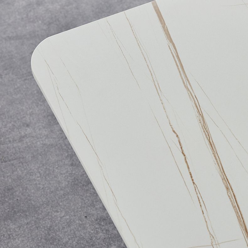 Glamourischer Sinterstein weißer Esszimmer Set mit Rechtecktisch formelle Esstischmöbel