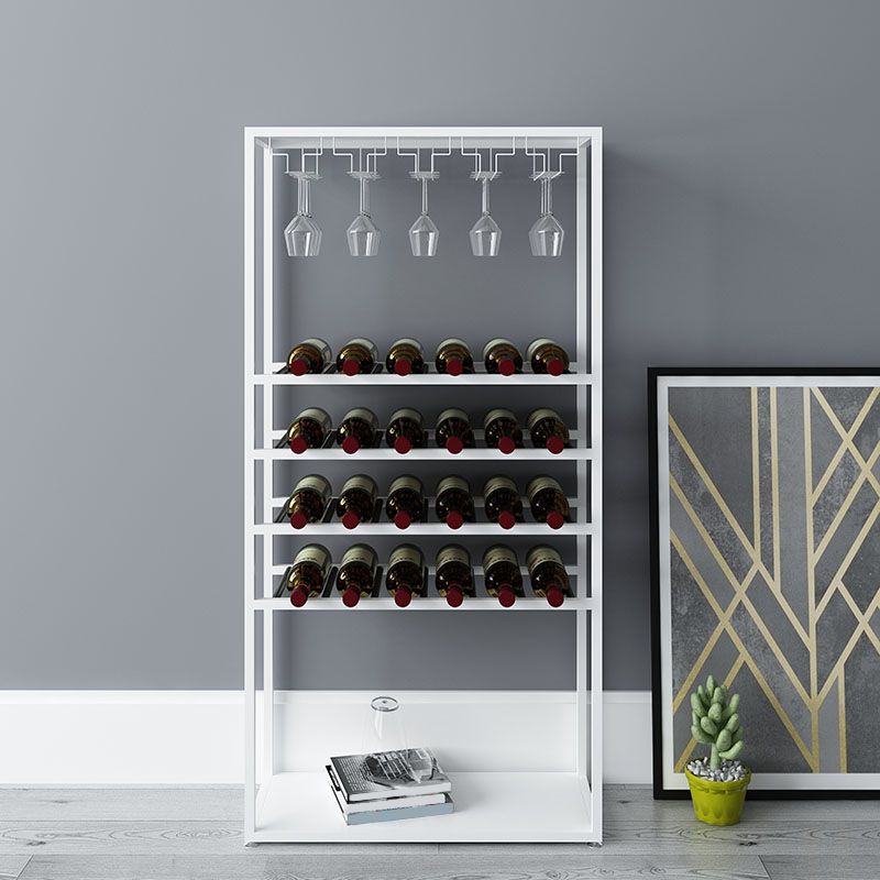 Floor Metal Wine Bottle & Glass Rack Industrial Wine Rack in Black/White