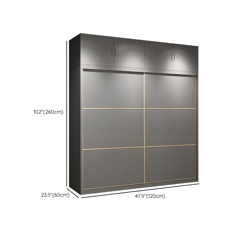 Contemporary Style Gray Colour Wardrobe Wooden Cloth Rod Included Wardrobe Closet