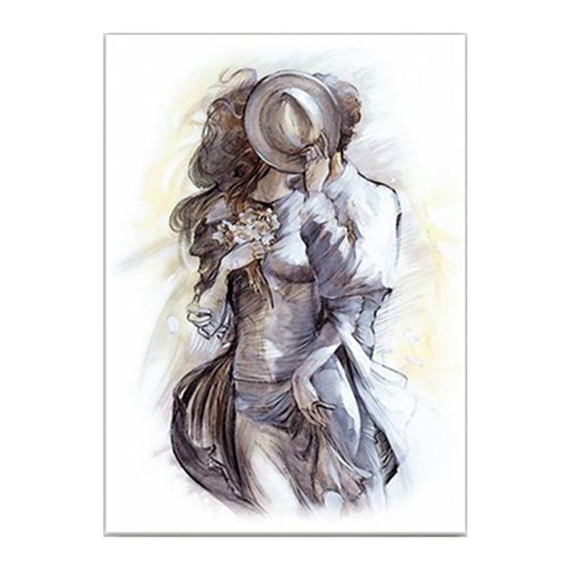 Grey Minimalism Wall Art Print the Hug of Lover from Back Painting for Girls Bedroom