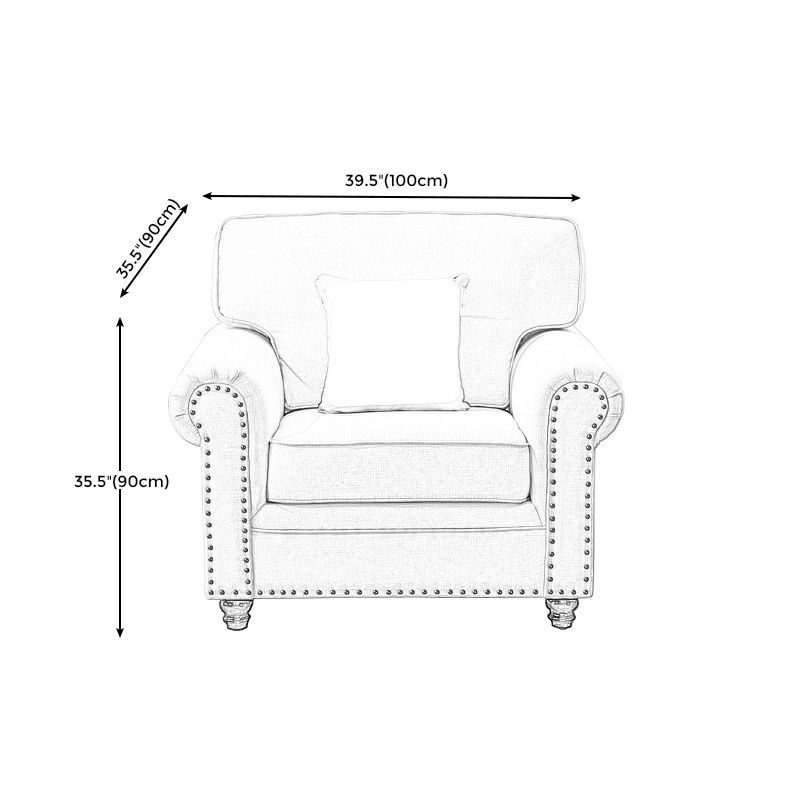 21.65"D Country Linen/Faux Leather Rolled Arm Sofa with Nailed
