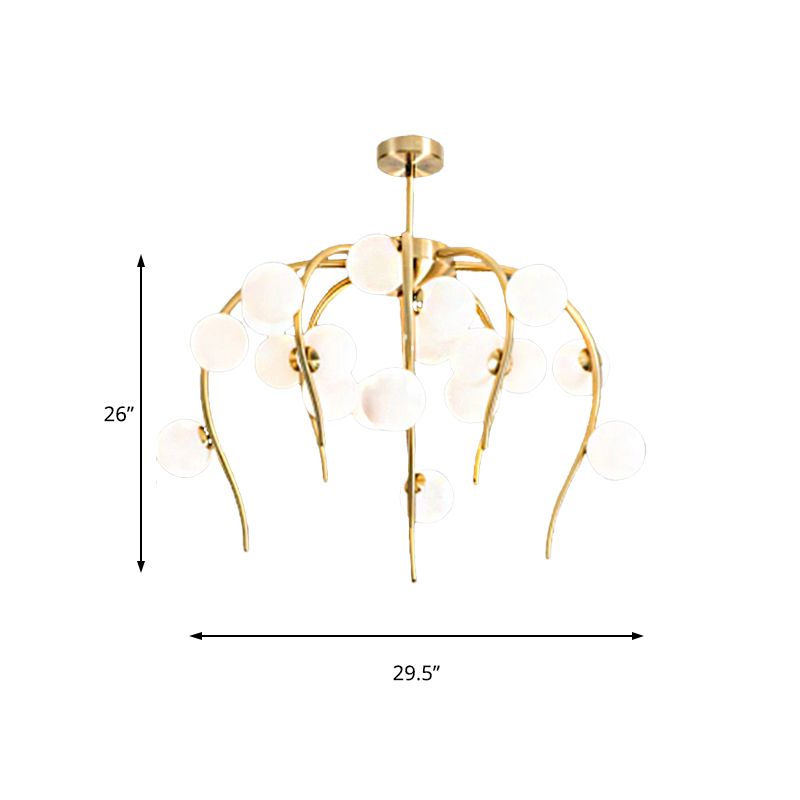 Branch Dining Room Chandelier Iron 15/20-Light Modern Hanging Lamp in Black/Gold with Matte White Balls