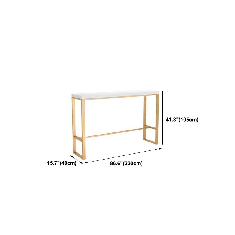 White Solid Wood Bar Table Gold and Metal Base Bar Table for Kitchen Living Room
