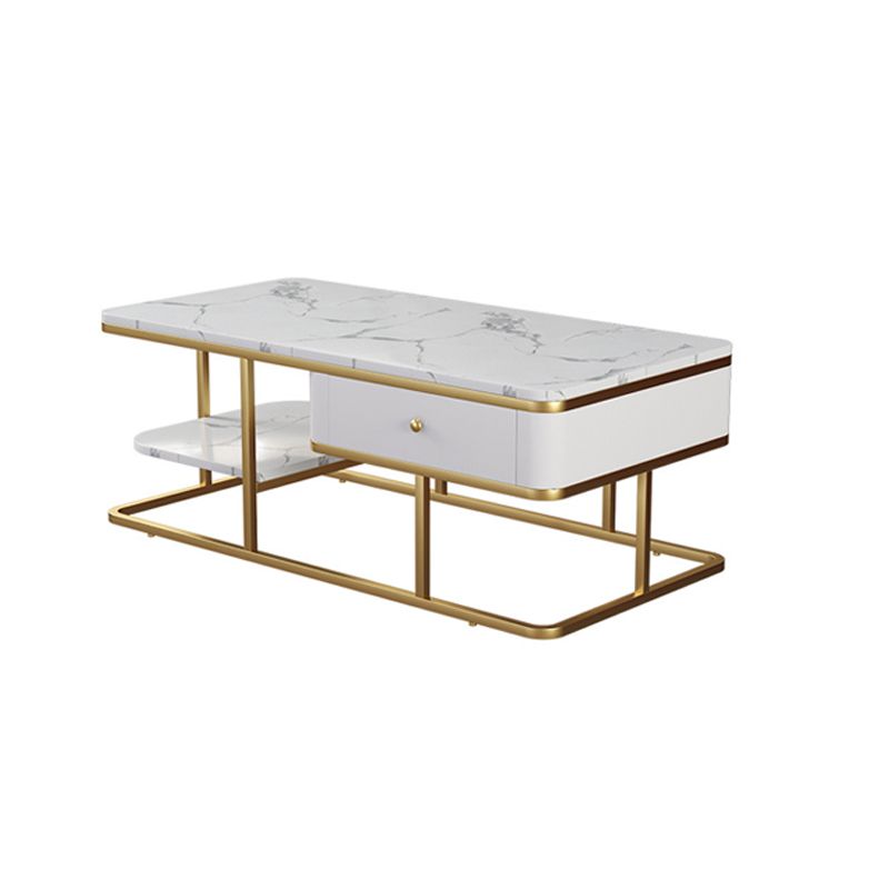 Glam Rectangle Cocktail Table with Marble Top and 1 Drawer and 1 Shelf