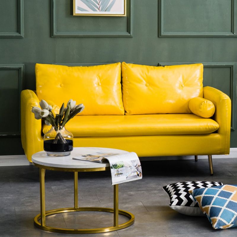 Glam Sofa with 2 Pillows Square Arm Faux Leather Living Room Seating