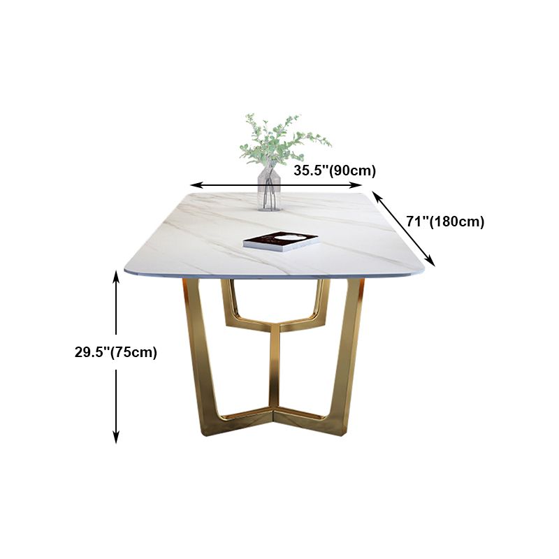 Rectangle Shape Glam Dining Table White Fixed Table with Sintered Stone