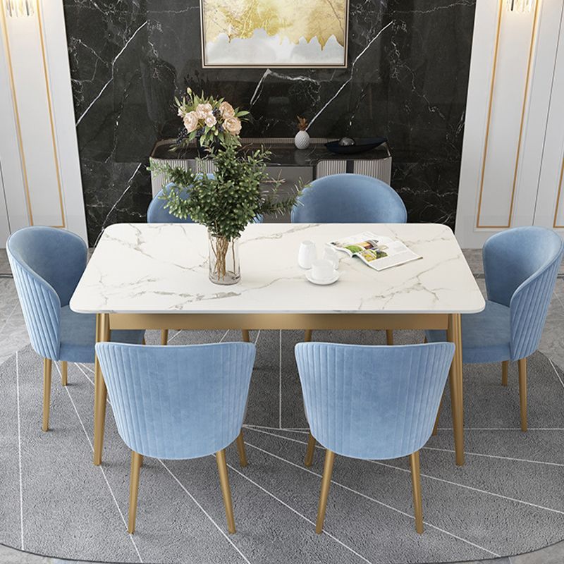 White Stone Top Dining Table Contemporary Rectangle Dining Table with 4 Legs