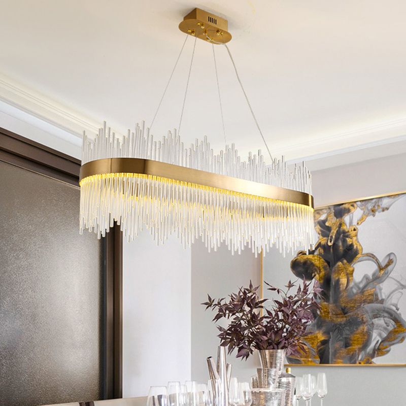 Oval Island Lighting Clear Crystal Glass Contemporary Simplicity Pendant Lighting Fixtures for Restaurant